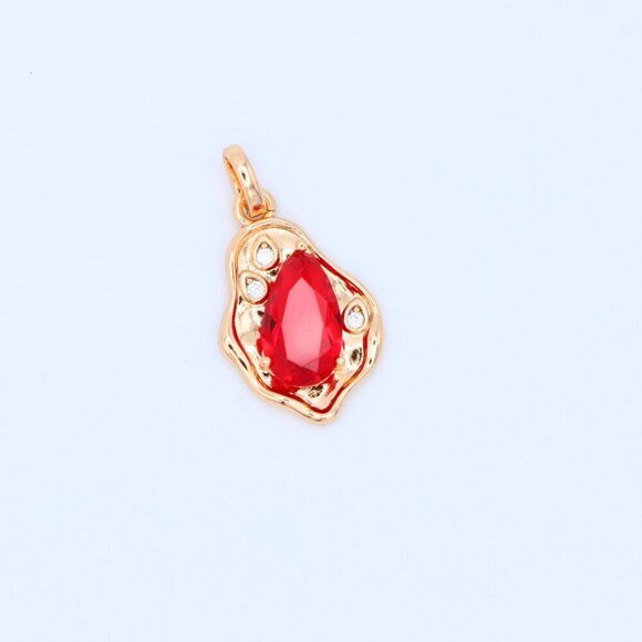 "Elegant Red Teardrop Pendant with Gold Plated Irregular Frame, XPPT1729 - Picture 11 of 13